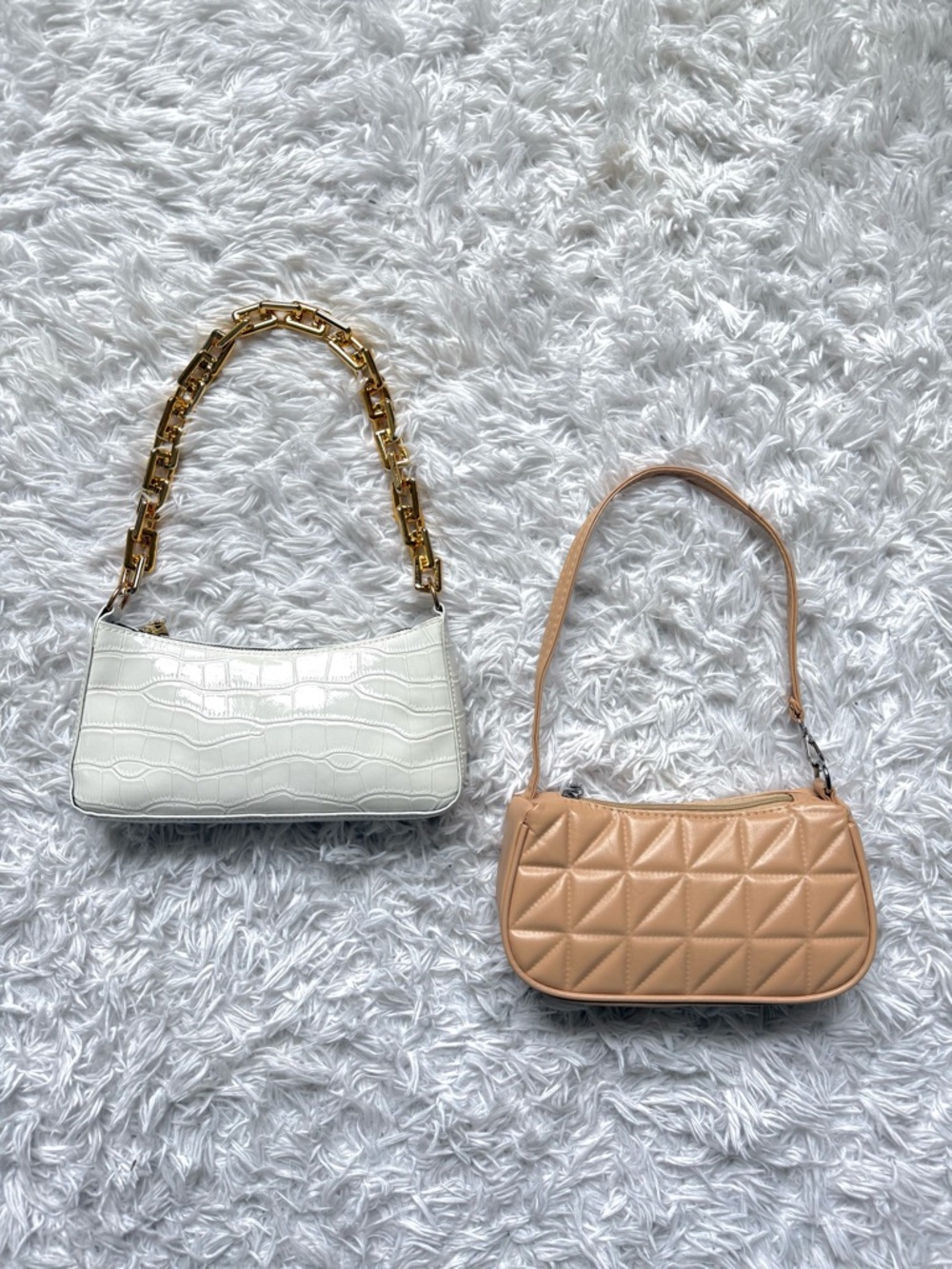 SHEIN White Croc-Embossed Shoulder Bag & SHEIN Beige Quilted Shoulder Bag